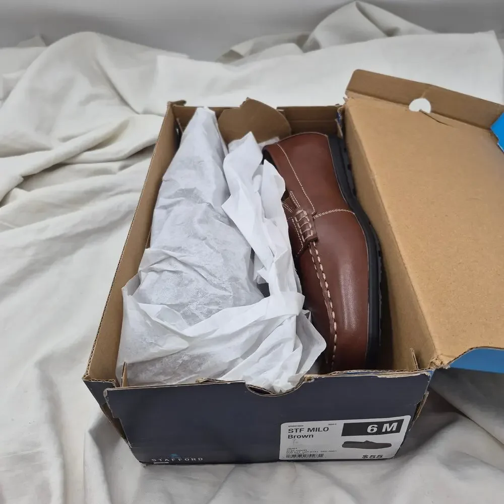 New Stafford Milo Brown Faux Leather Driving Moc Loafers Men Size 6M